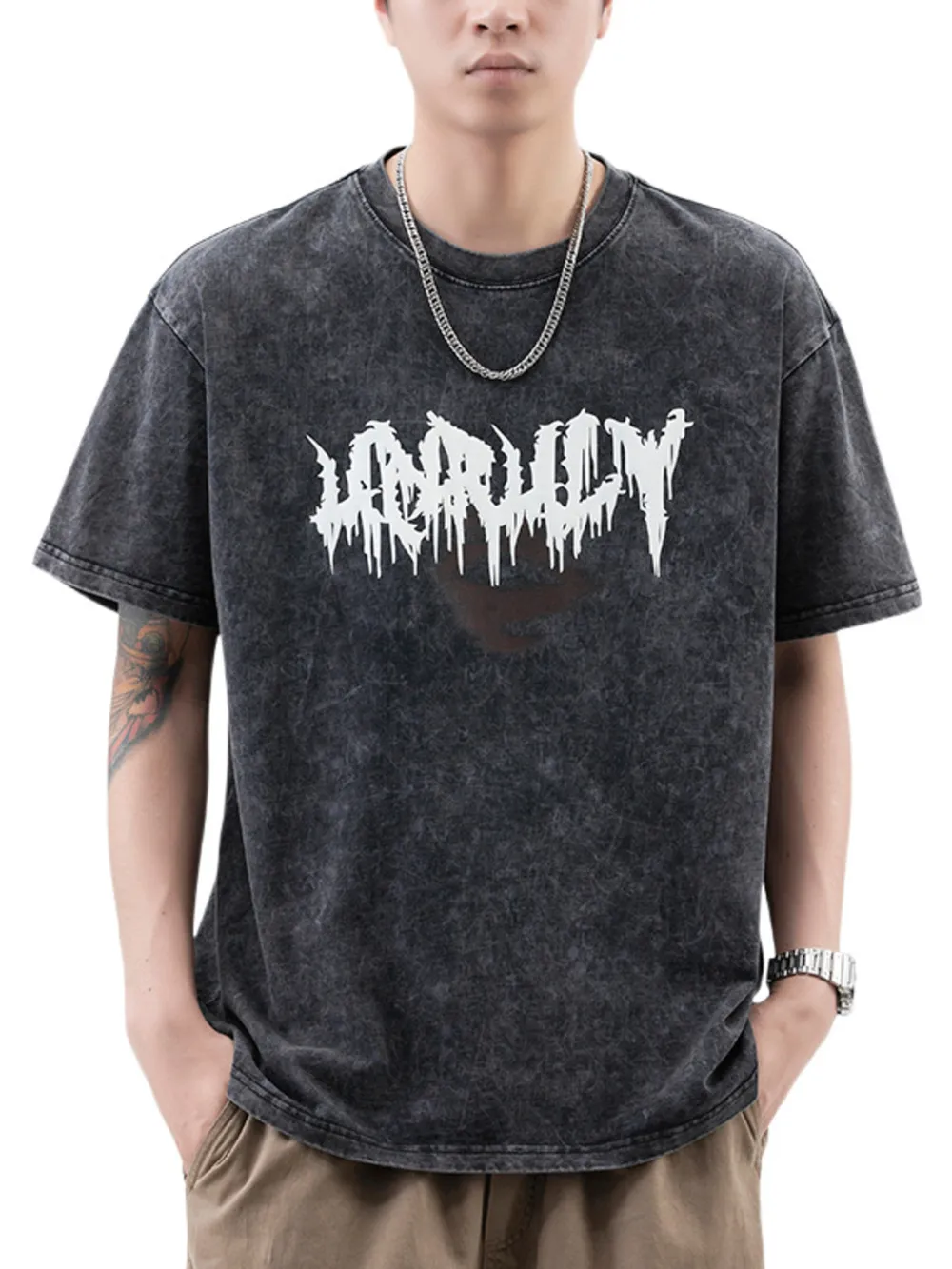 Men's Plus Size Letter Round Neck Short Sleeve T-Shirt, image 4