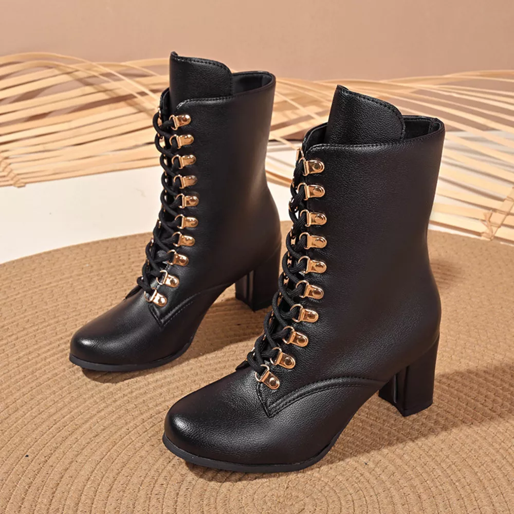 Lace-Up Boots with Block Heel, image 9