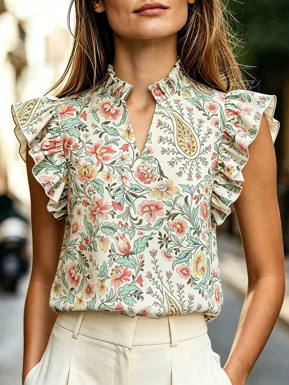 Printed Ruffle Sleeve Blouse, image 4