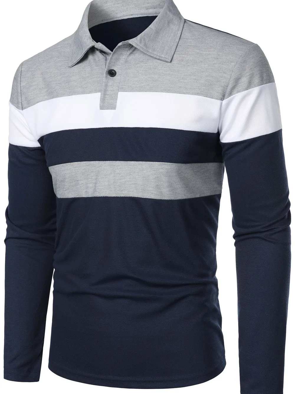 Men's Full Size Color Block Long Sleeve Polo Plus Size, image 14