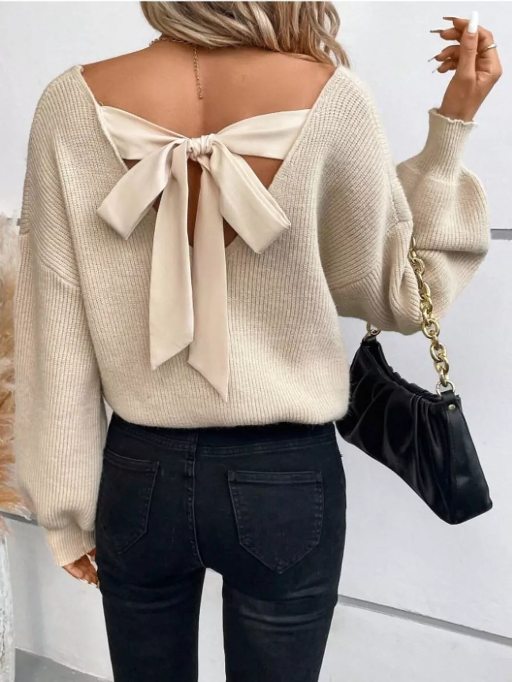 Back Bow V-Neck Sweater, image 11
