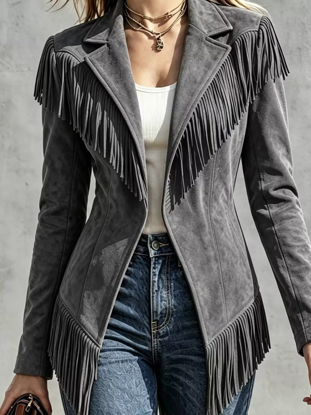 Western-Inspired Fringed Open Front Jacket, image 10