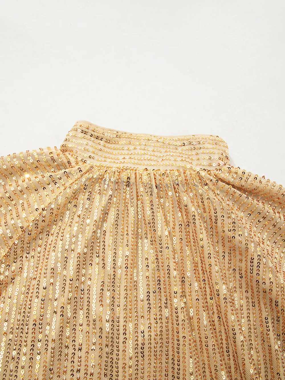 Metallic Balloon Sleeve Buttoned High Neck Loose Blouse, image 9