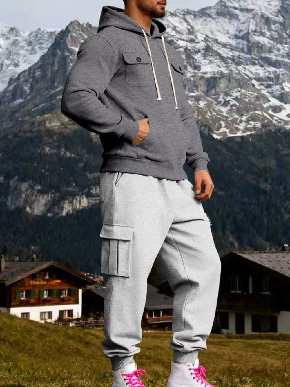 Men's Full Size Kangaroo Pocket Hoodie and Sweatpants Two-Piece Set Plus Size, image 23