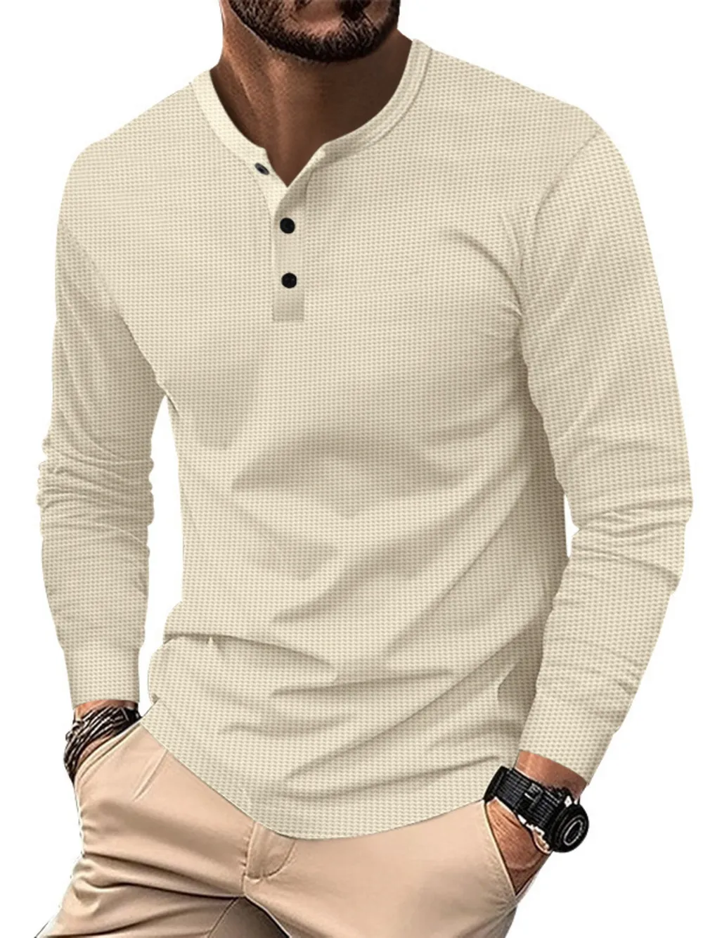 Men's Full Size Button Detail Long Sleeve T-Shirt Plus Size, image 8