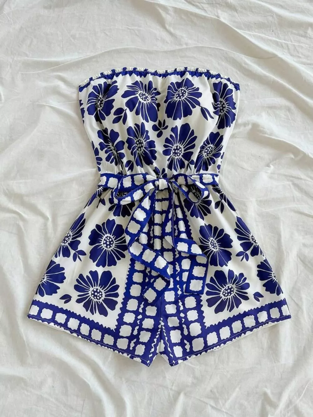 Strapless Tie Waist Romper, image 2