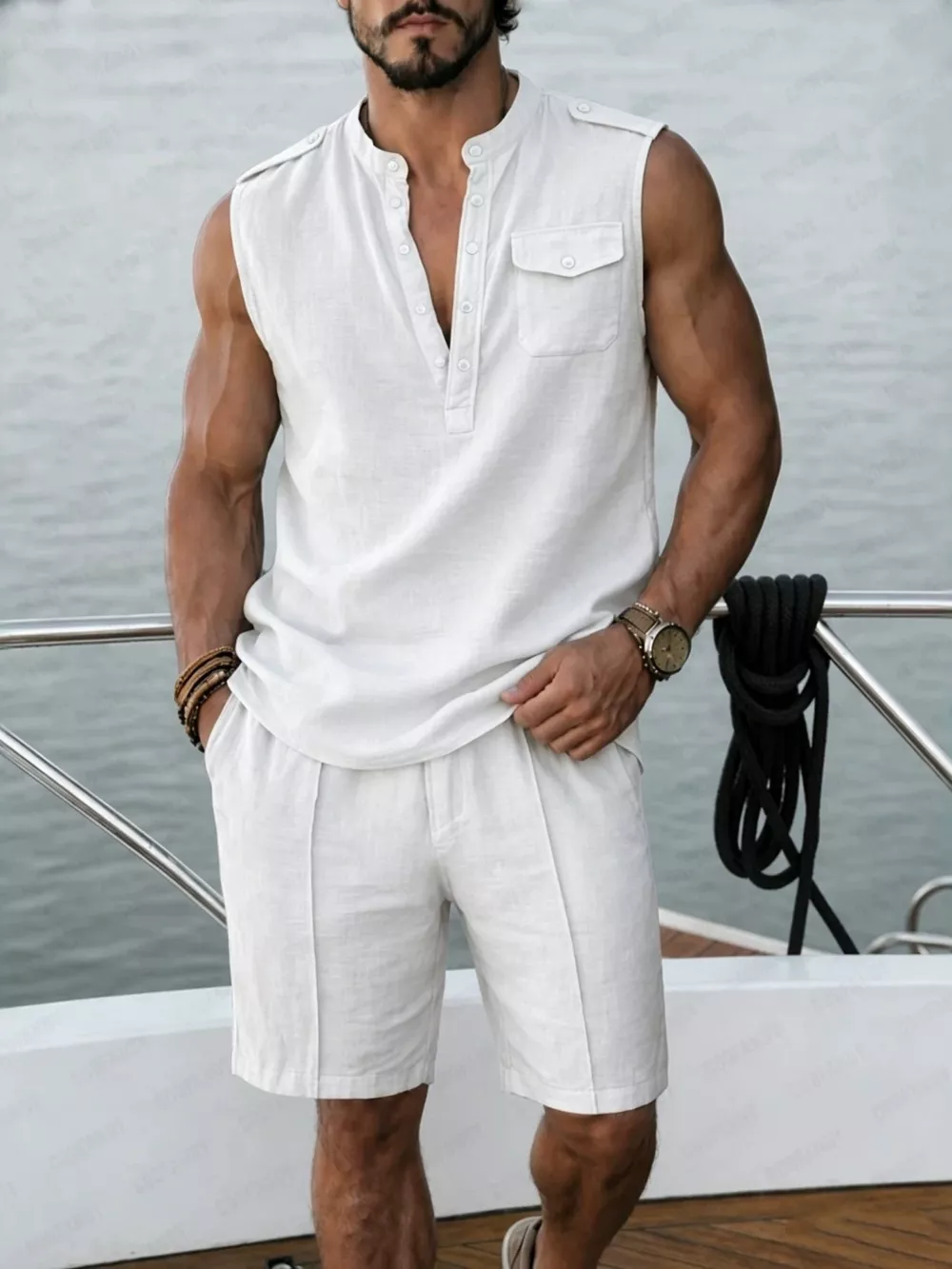 Men's Full Size Sleeveless Top and Shorts Two-Piece Set Plus Size