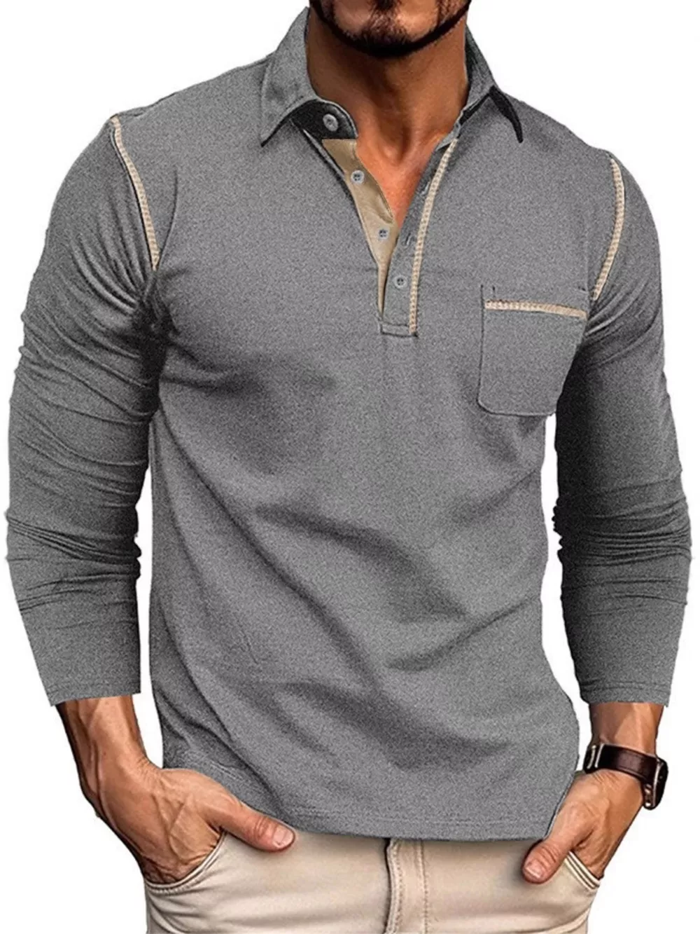 Men's Full Size Long Sleeve Casual Polo Plus Size, image 7