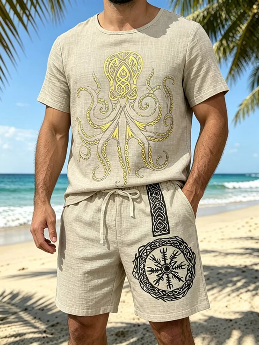 Men's Full Size Round Neck Tee and Shorts Set Plus Size, image 5