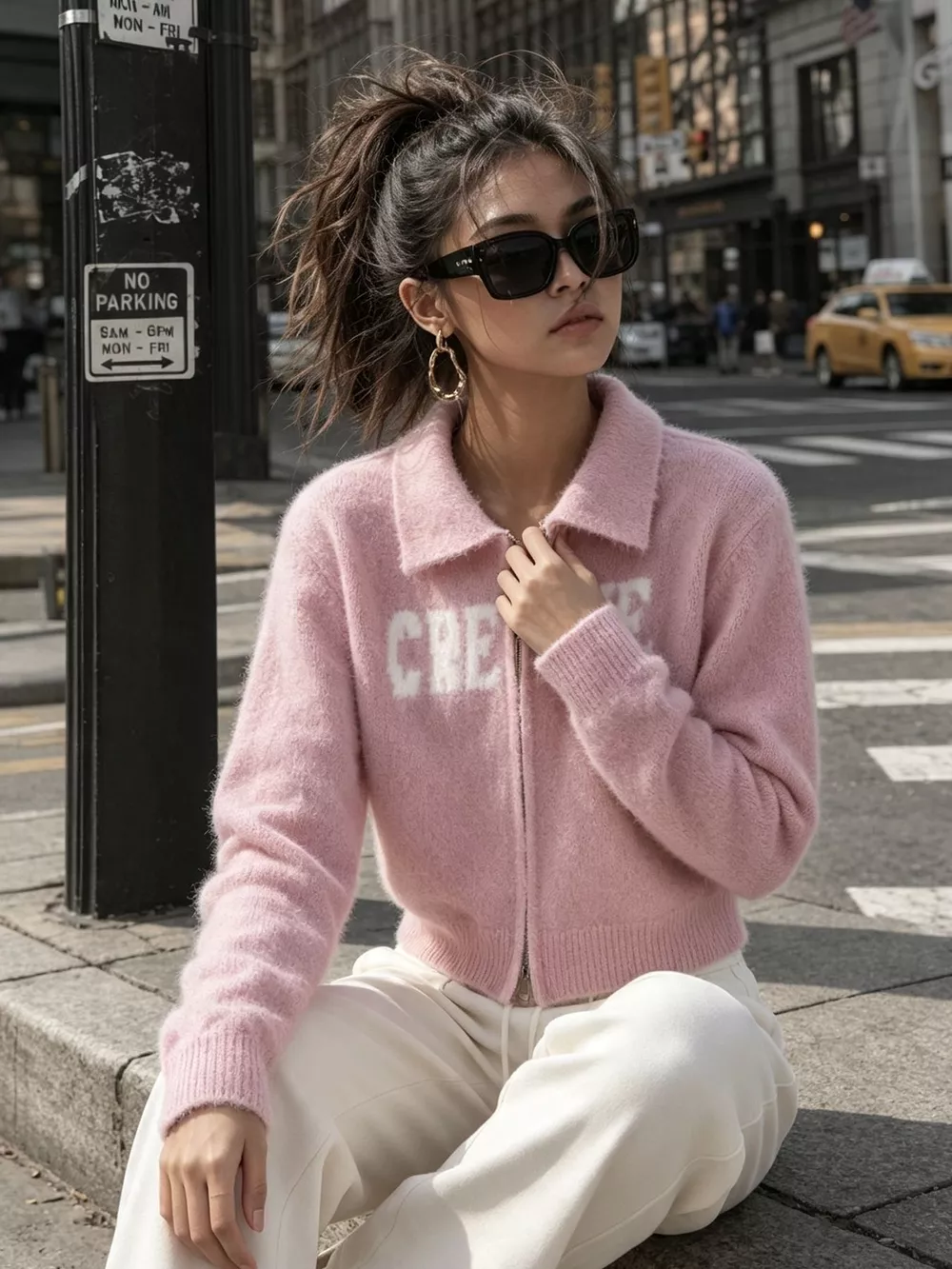 Fuzzy Letter Zip-Up Cardigan, image 24
