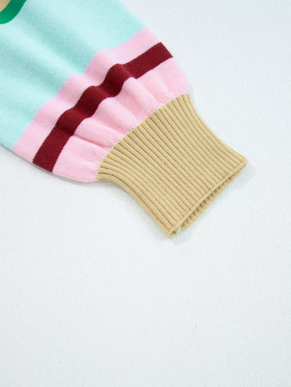 Multicolour Striped Knit Ribbed Trim Boxy Fit Cropped Sweater, image 9