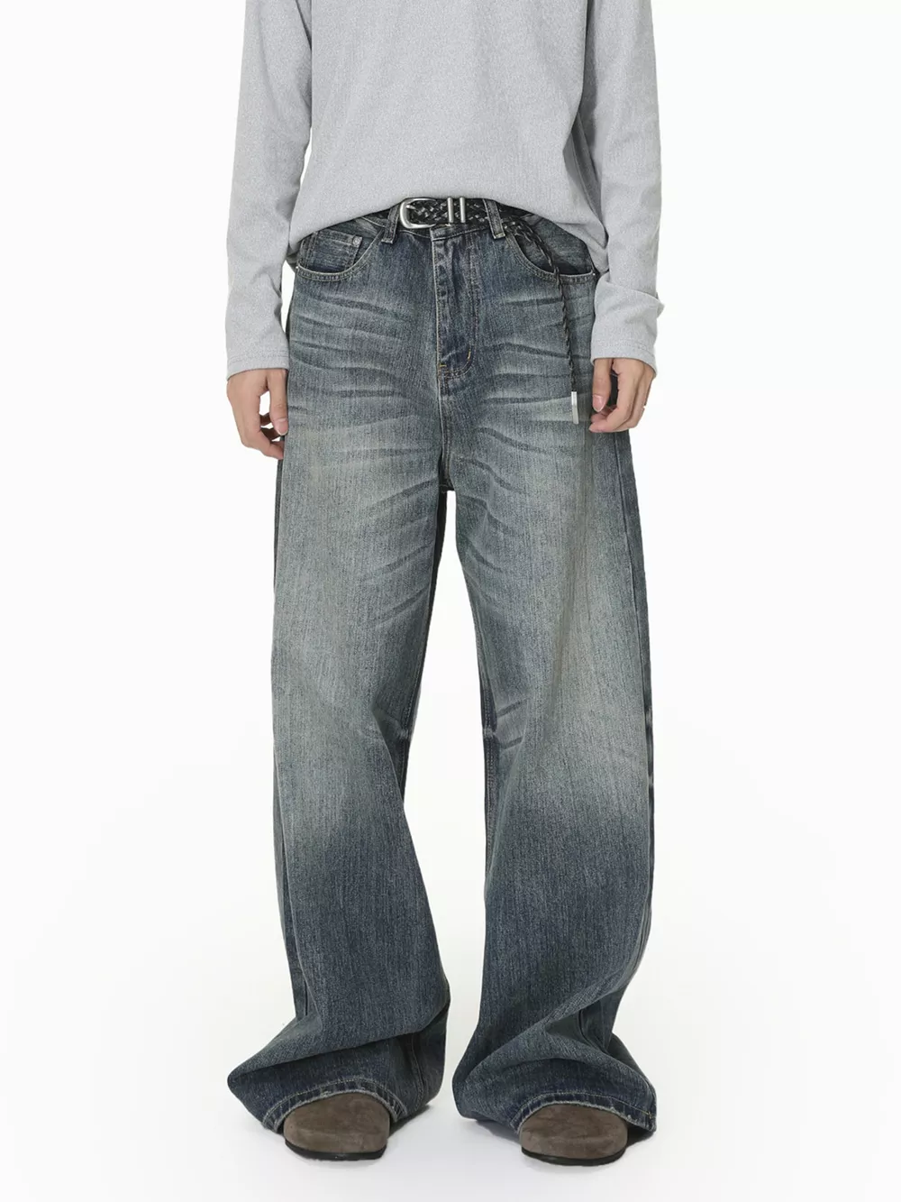 Men's Vintage Wash Wide Leg Jeans