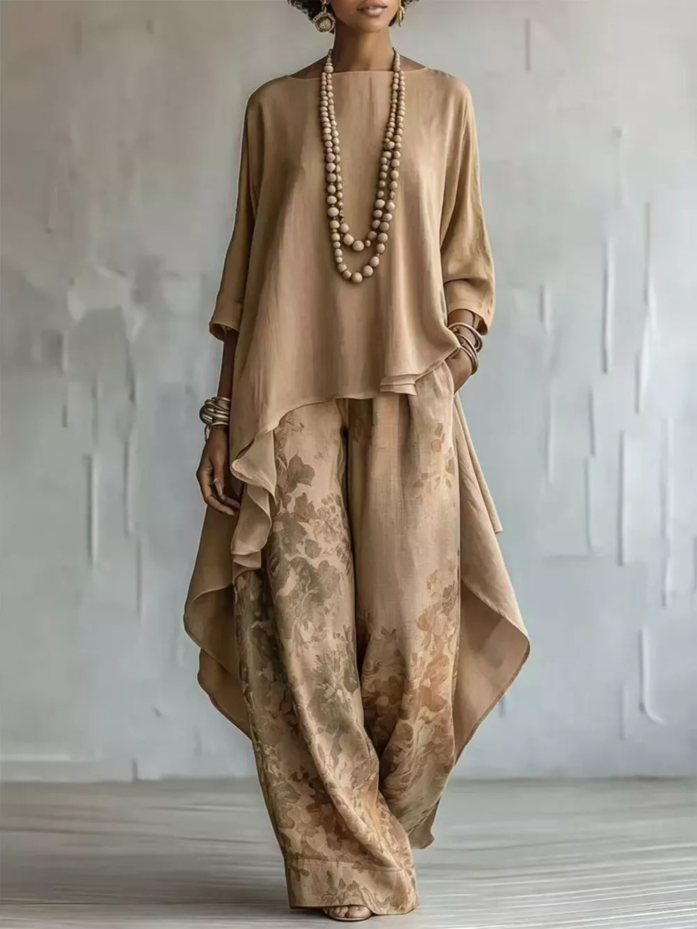 Asymmetrical Hem Top and Floral Pants Set, image 5