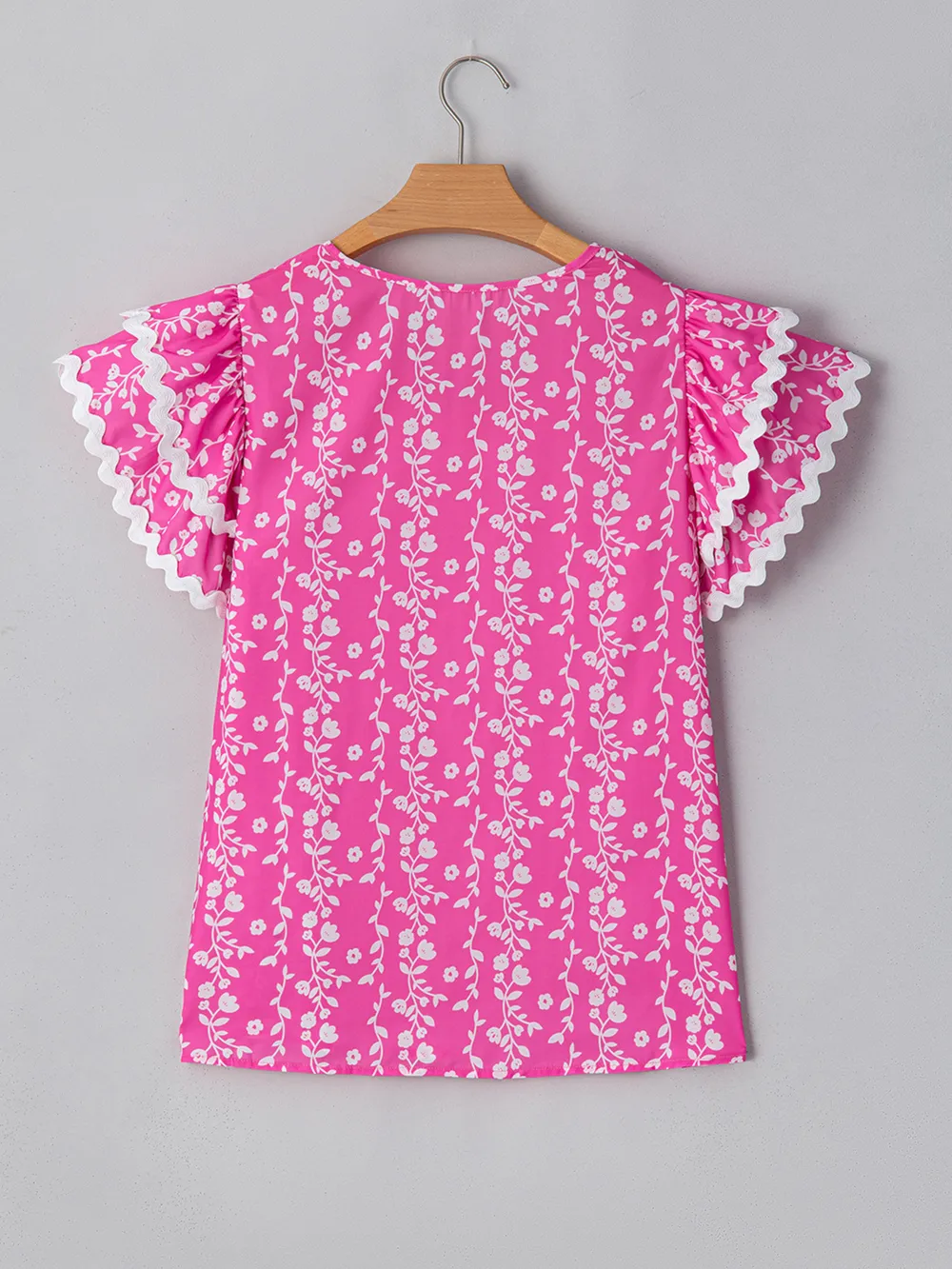 Floral Print Ric-rac Tiered Ruffled V Neck Blouse, image 7
