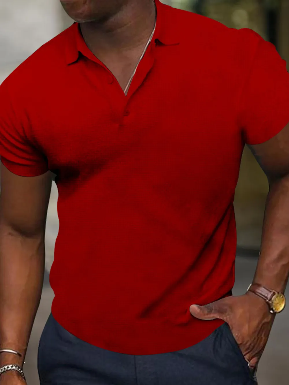 Men's Full Size Texture Short Sleeve Polo Plus Size