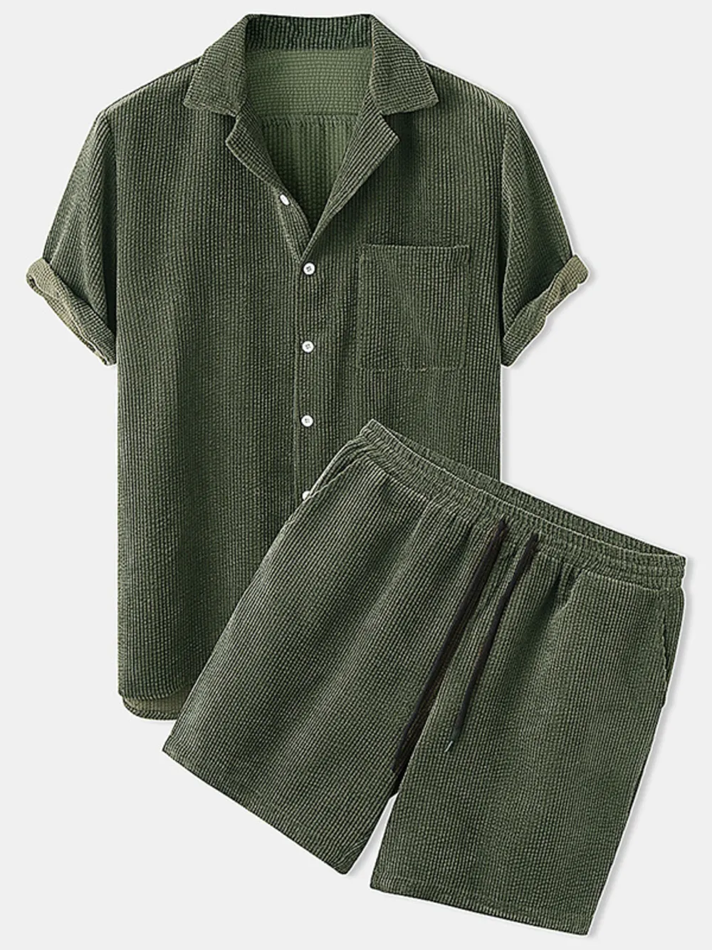 Men's Full Size Classic Textured Top and Shorts Set Plus Size