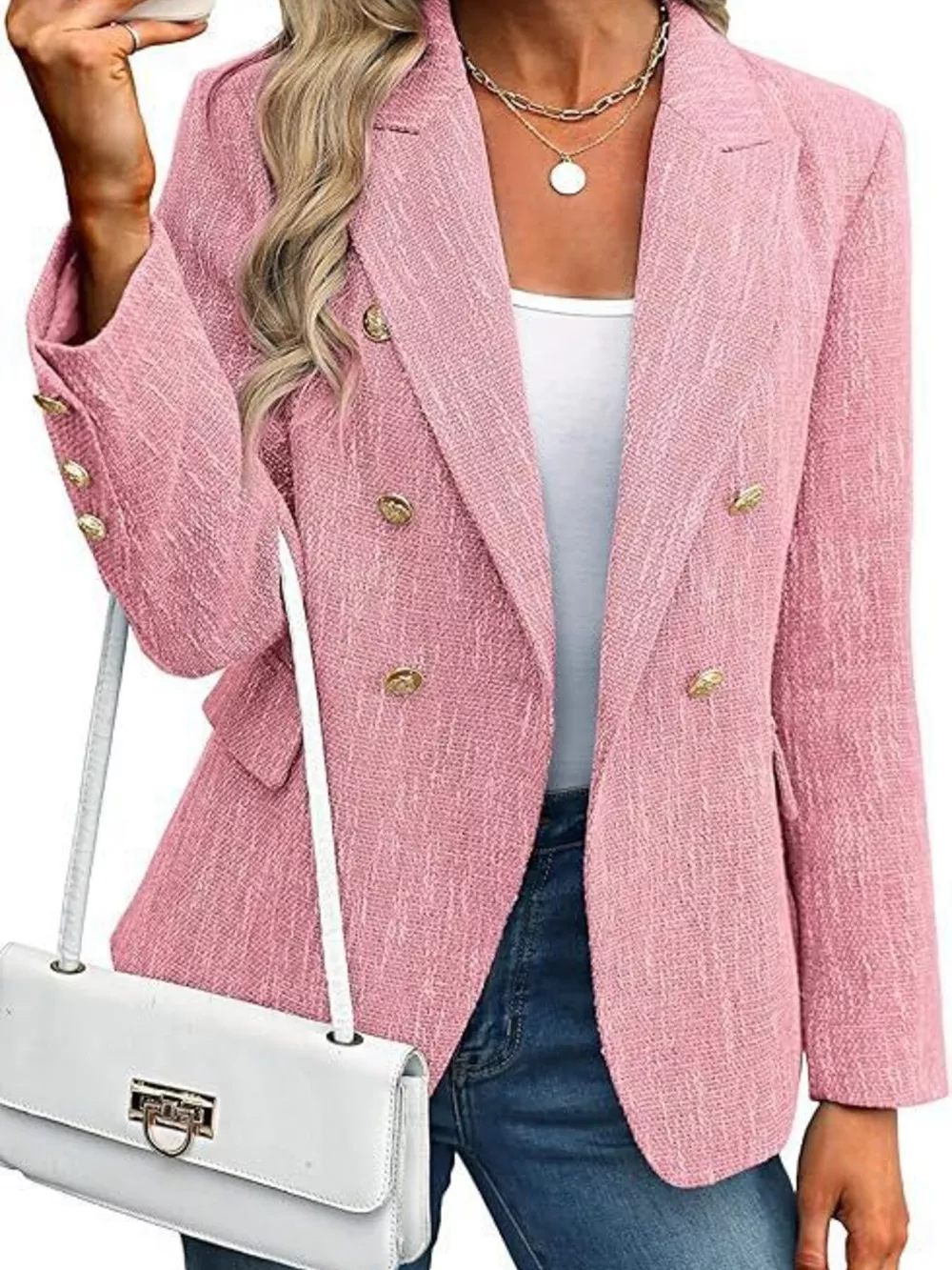 Double-Breasted Lapel Collar Blazer, image 16
