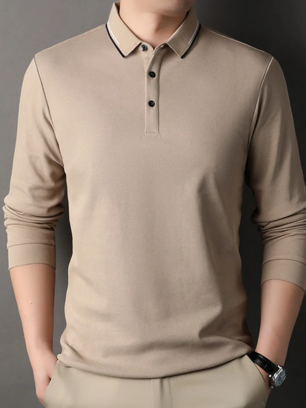Men's Plus Size Collared Neck Long Sleeve Polo