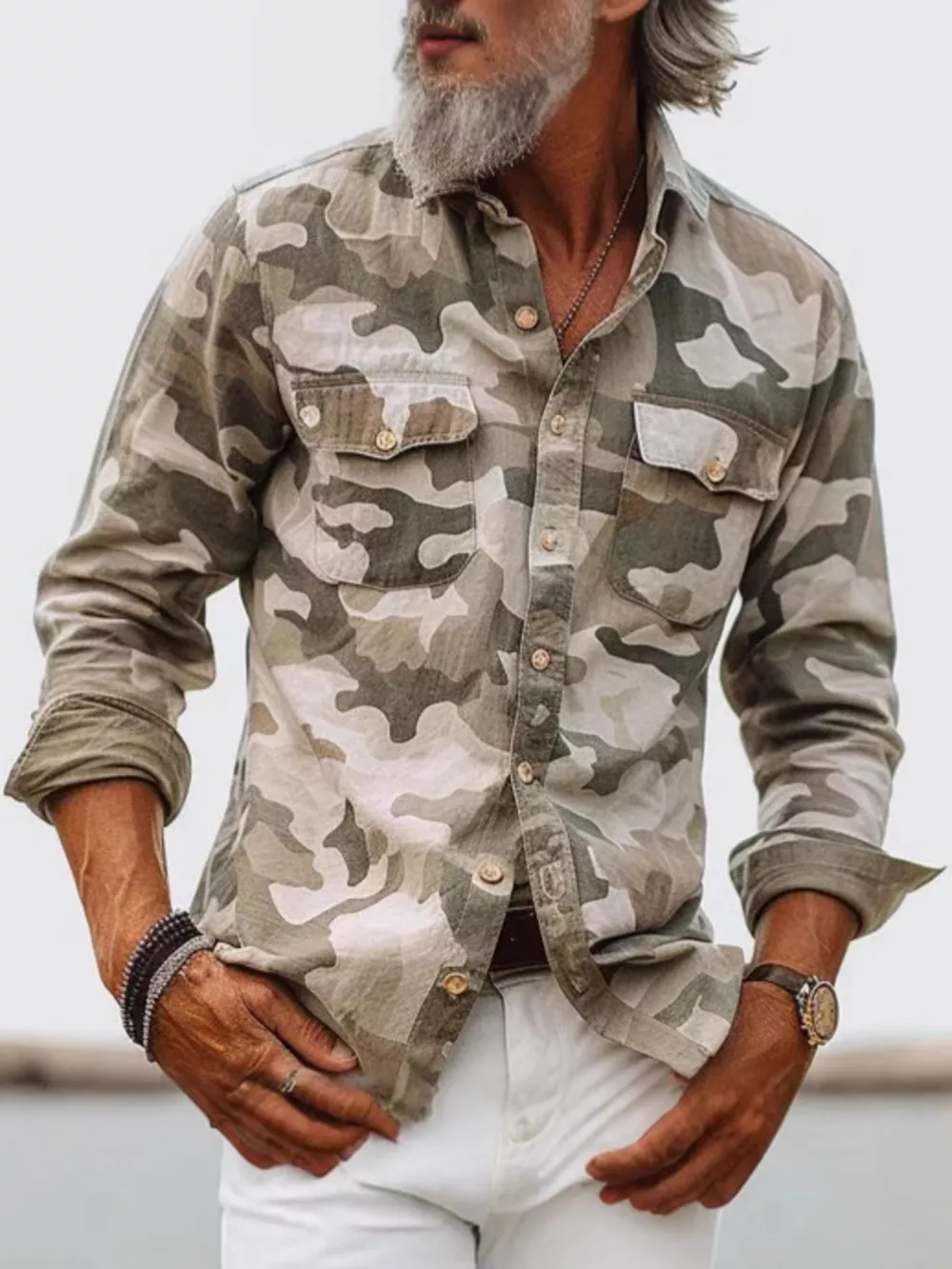 Men's Full Size Camouflage Print Shirt with Dual Chest Pockets Plus Size, image 5