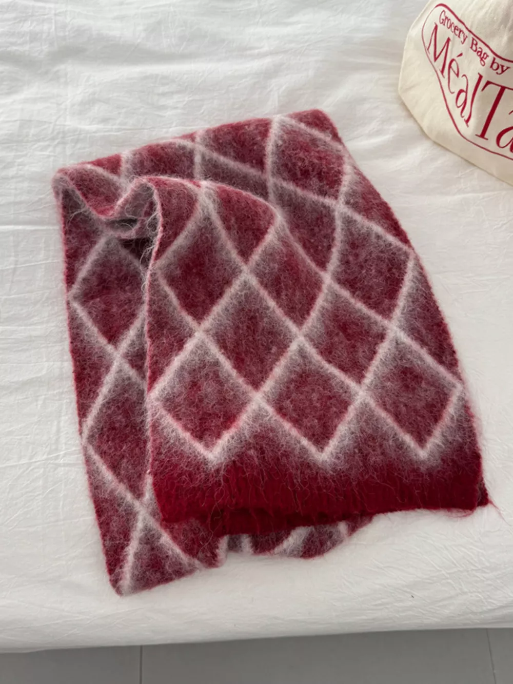 Diamond Pattern Fuzzy Knit Scarf, image 8