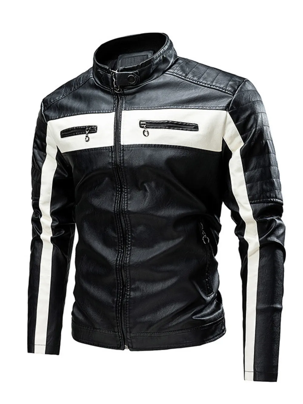 Men's Plus Size Contrast Zip Up Long Sleeve Jacket