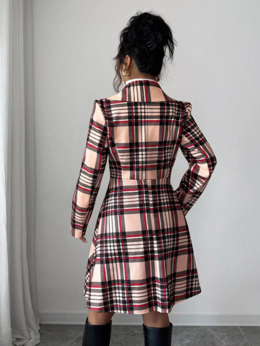 Plaid Button Up Long Sleeve Coat, image 2