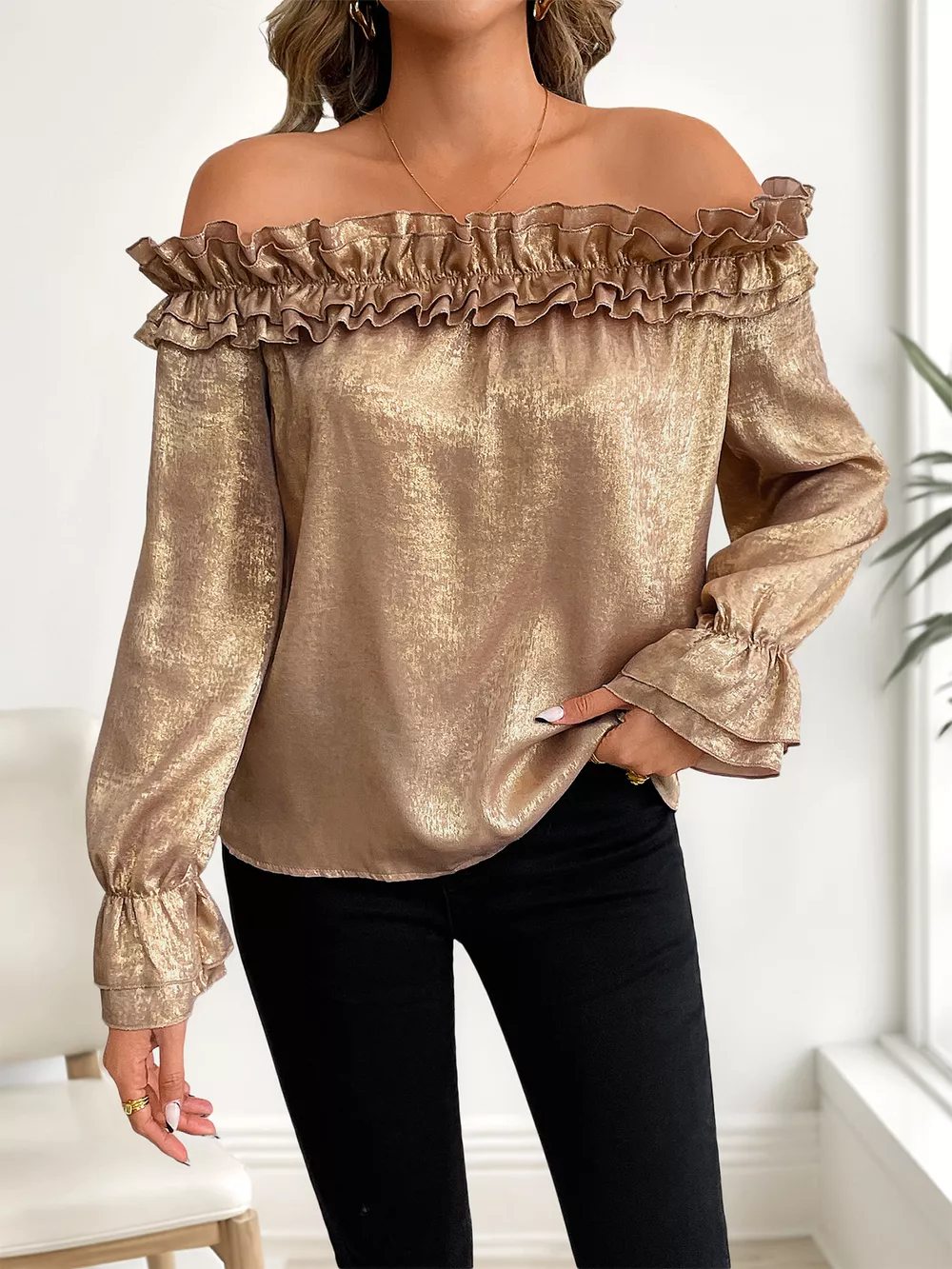 Ruffled Off-Shoulder Flounce Sleeve Blouse, image 4