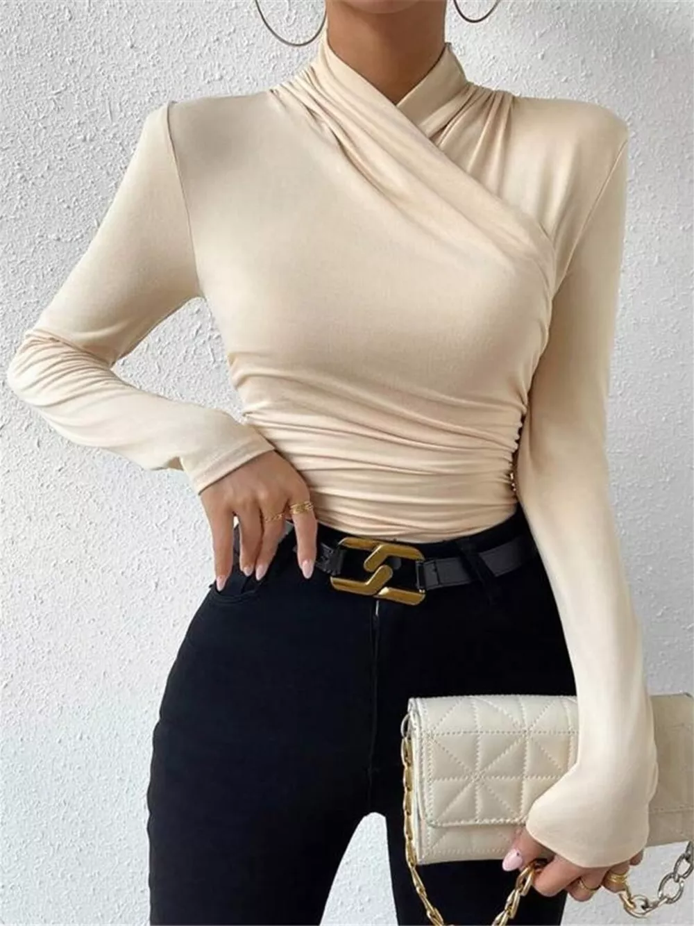 Ruched Long Sleeve Slim Fit Top, image 2