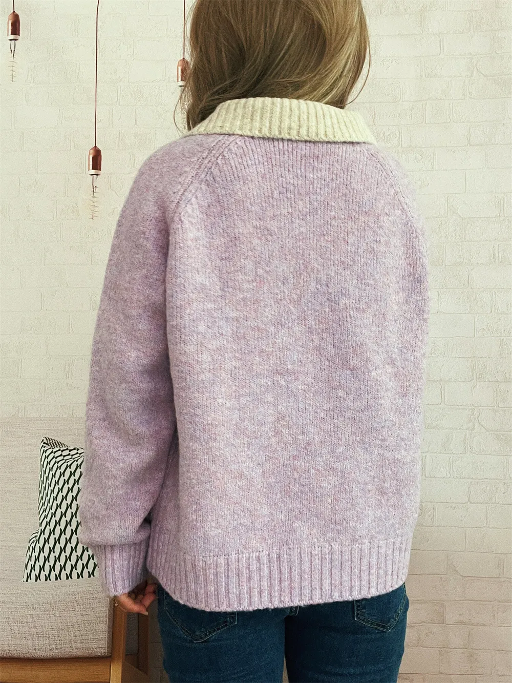 Contrast Collar Zip-Up Cardigan, image 15