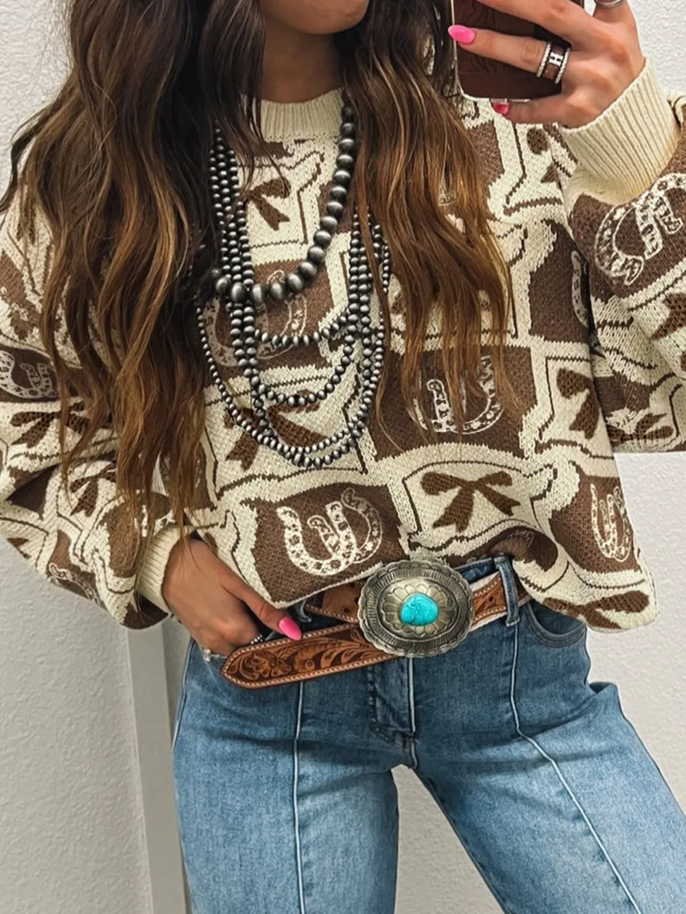 Graphic Round Neck Long Sleeve Sweater, image 3