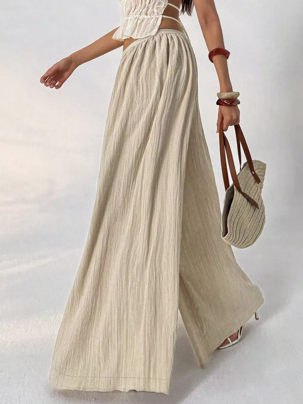 Wide-Leg Textured Pants, image 2