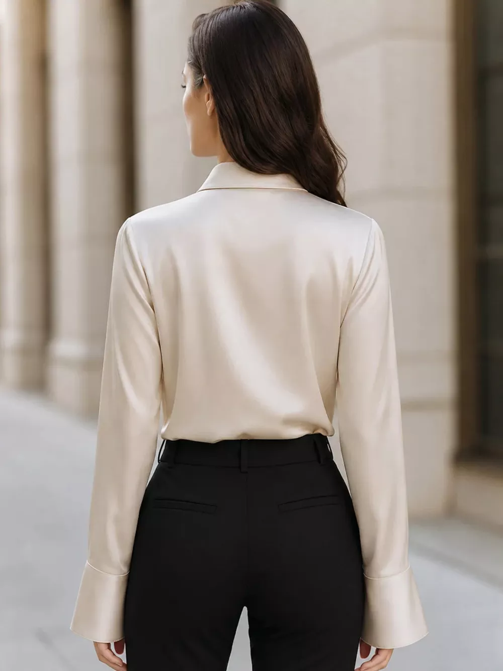 Asymmetric Collar Satin Blouse, image 2