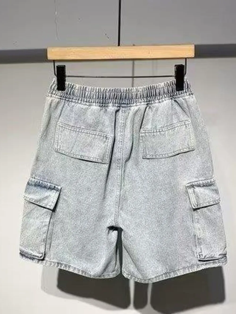 Men's Full Size Elastic Waist Washed Denim Cargo Shorts Plus Size, image 3