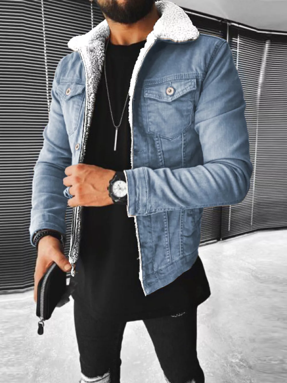 Men's Full Size Sherpa-Lined Denim Jacket Plus Size, image 4