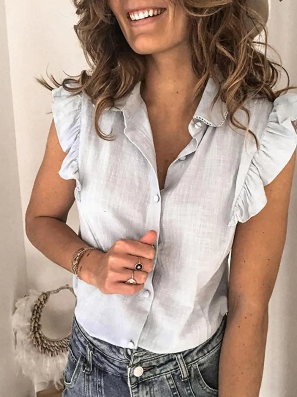 Ruffle Sleeve Button-Up Shirt, image 10