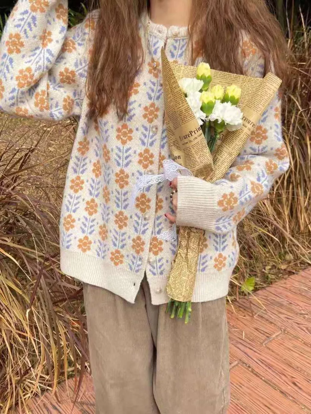 Floral Button Up Knit Cardigan, image 3