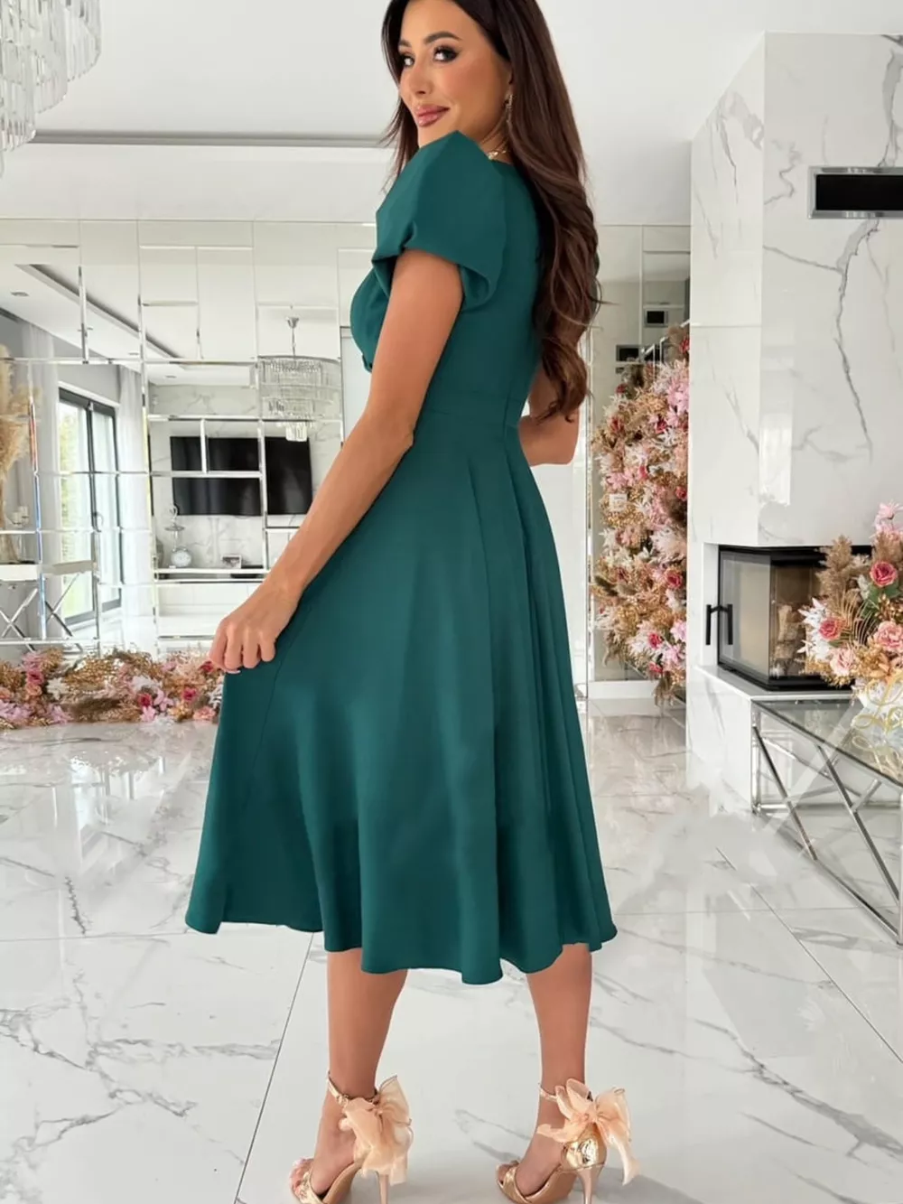 Surplice Short Sleeve Midi Dress, image 9