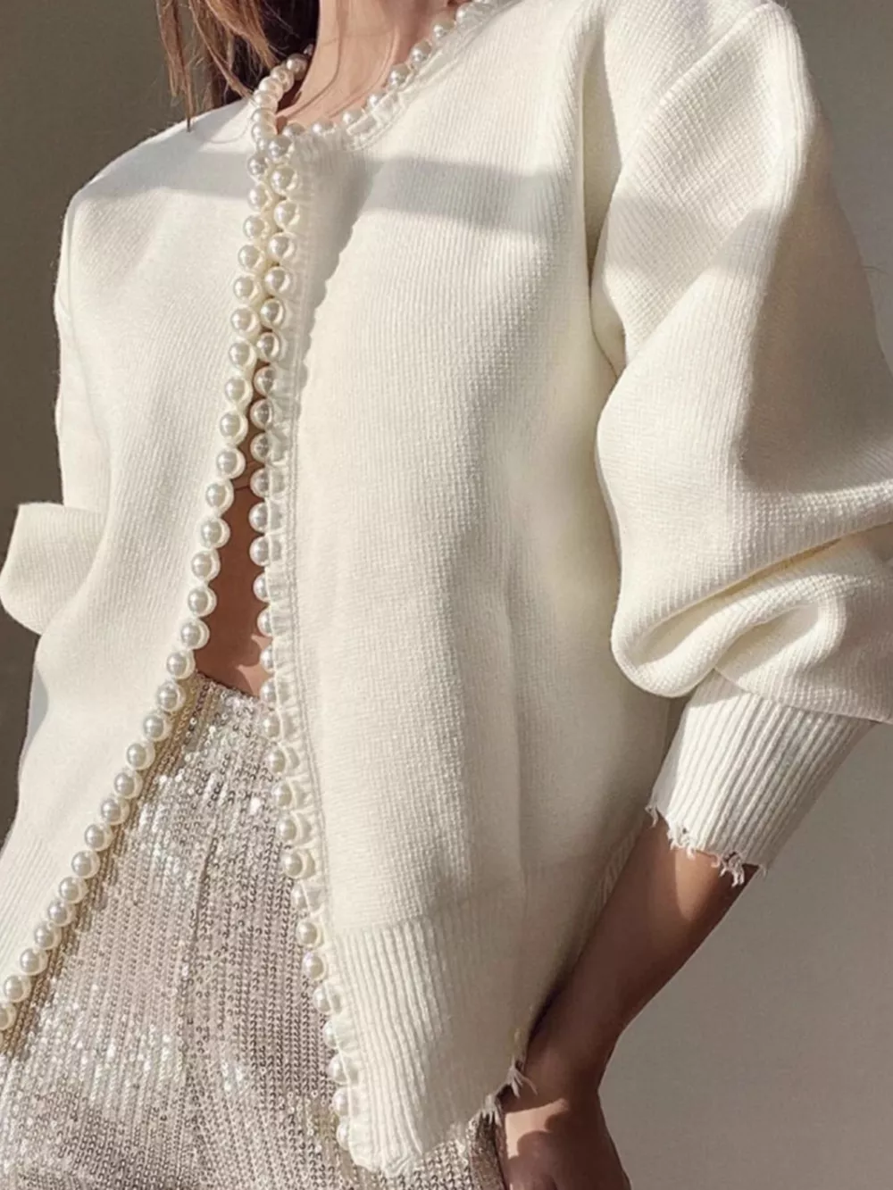 Pearl Trimmed Open Front Cardigan, image 6