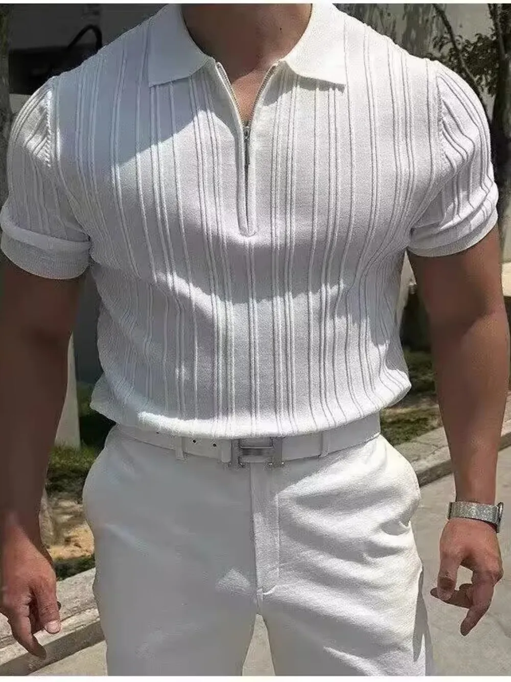 Men's Full Size Slim Fit Zip Collar Short Sleeve Polo Plus Size, image 7