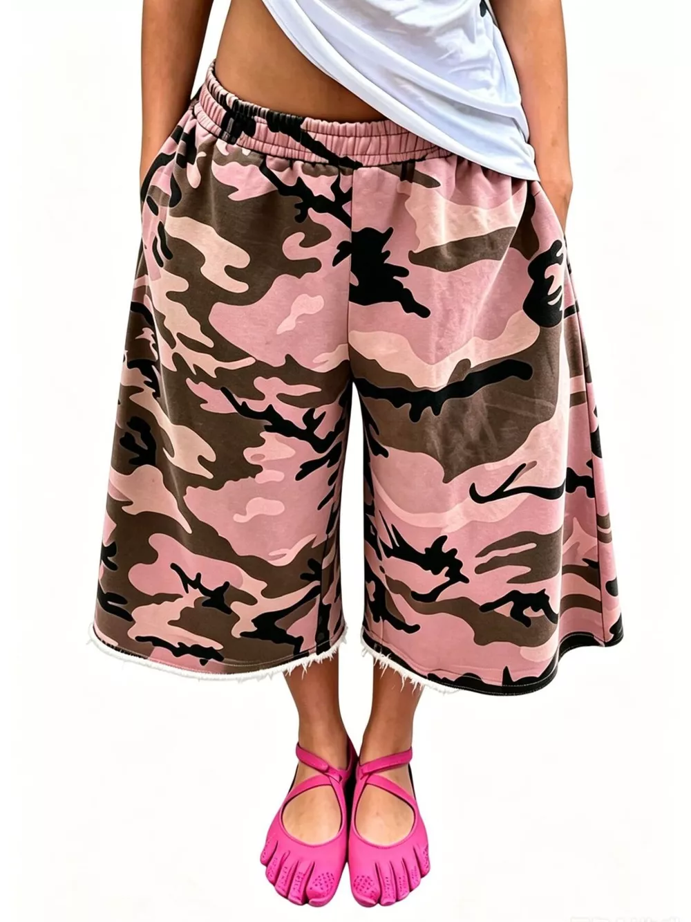 Wide-Leg Cropped Sweatpants with Pockets, image 8