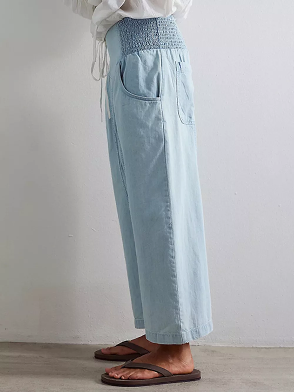 Smocked High-Waisted Wide Leg Jeans, image 2