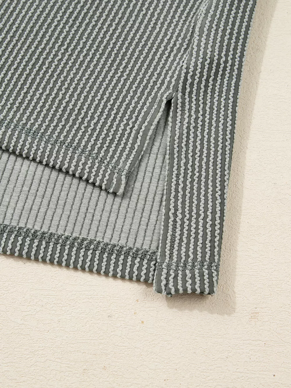 Twist Ribbed Exposed Seam Detail Long Sleeve Loose Top, image 11