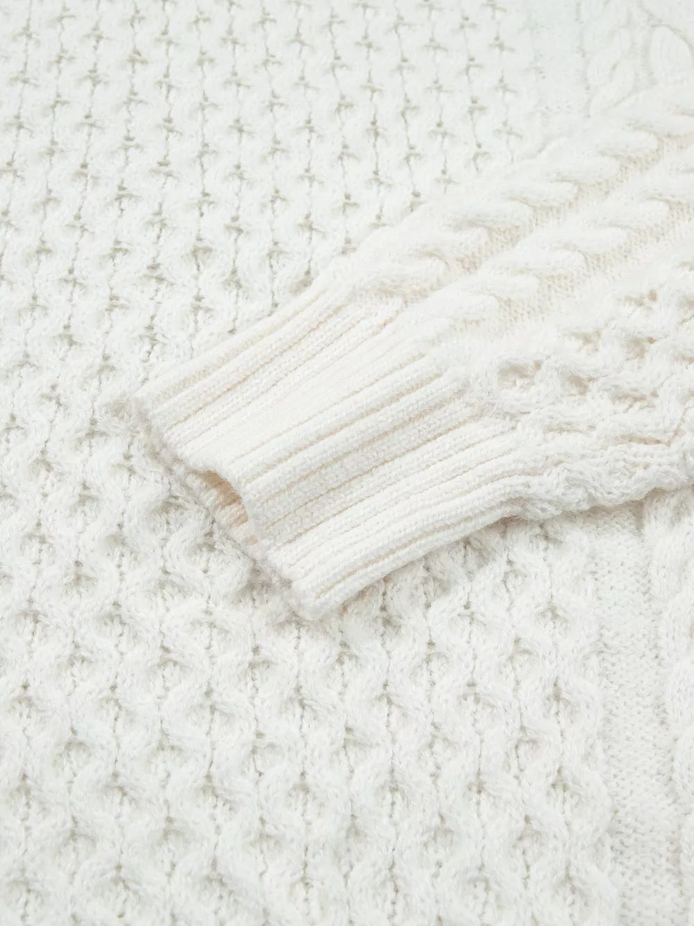 Solid Color Cable Detail Knit Loose Round Neck Sweater, image 13