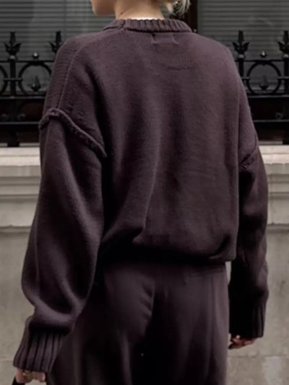 Round Neck Dropped Shoulder Sweater, image 3