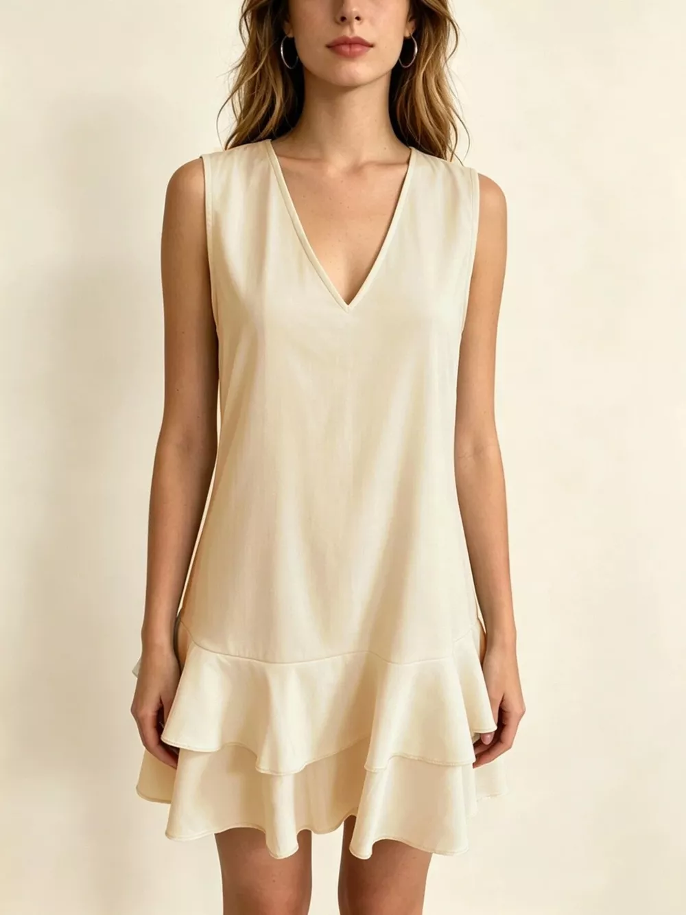 Full Size Sleeveless V-Neck Tiered Ruffle Mini Dress Plus Size
