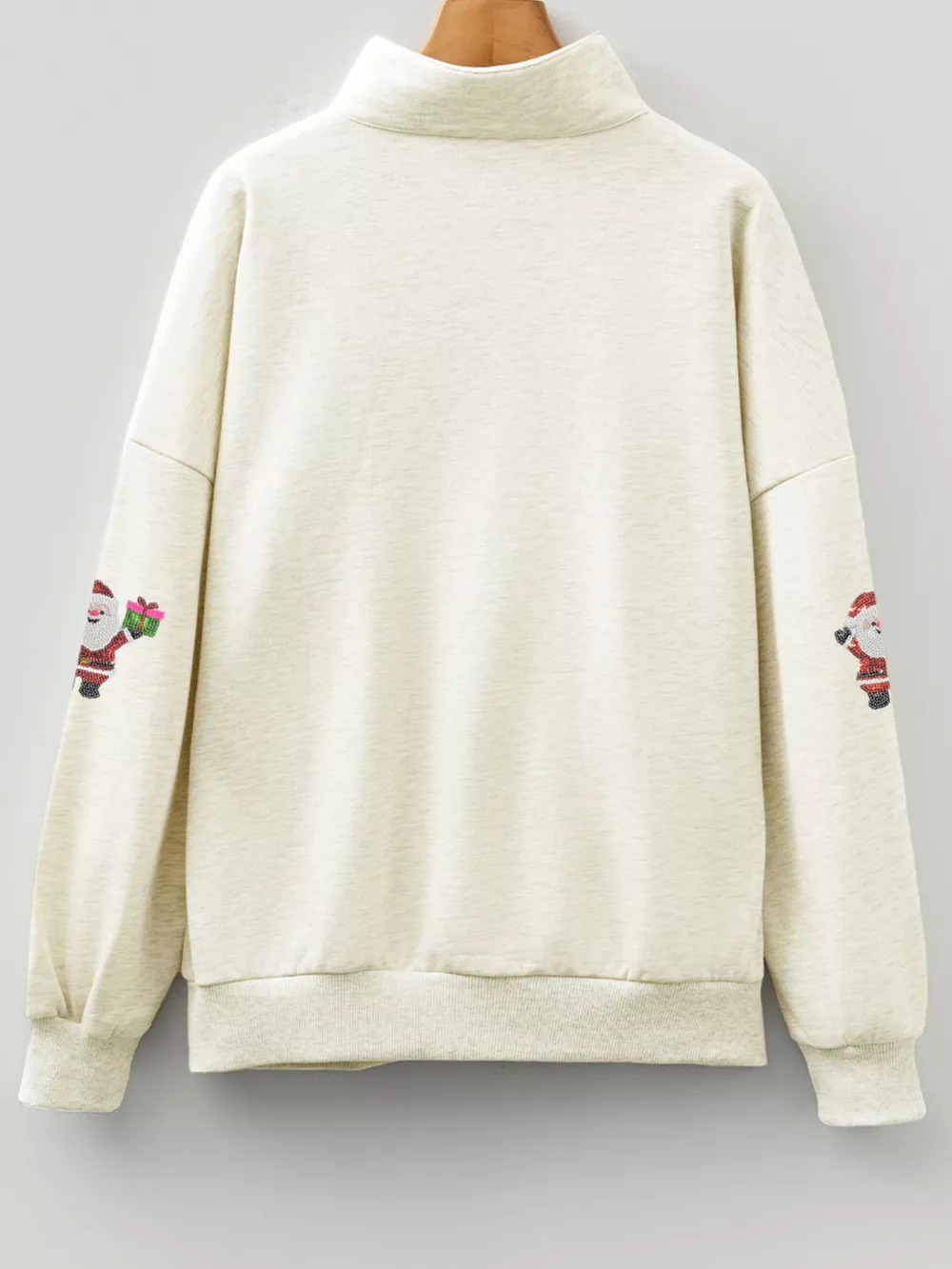 Christmas Striped Patchwork Zip Neck Sequin Santa Gift Sweatshirt, image 2