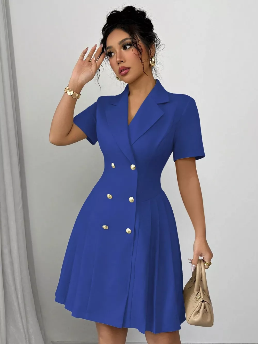 Double-Breasted Pleated Blazer Dress, image 13