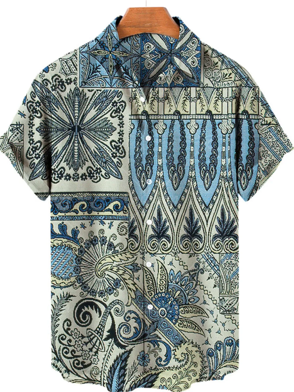 Men's Full Size Printed Button Up Short Sleeve Shirt Plus Size