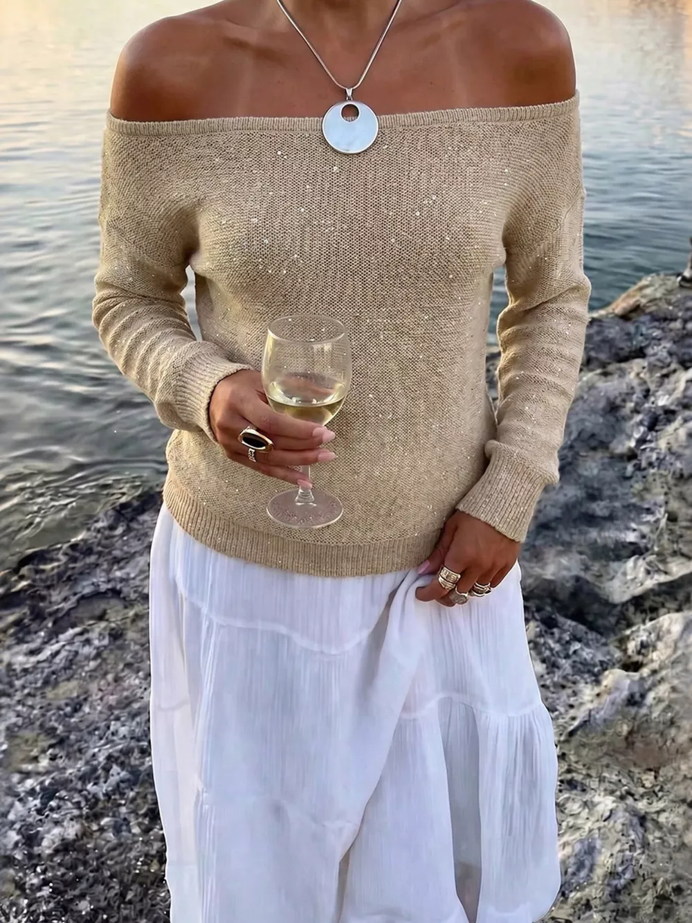 Sequin Off-Shoulder Sweater, image 5