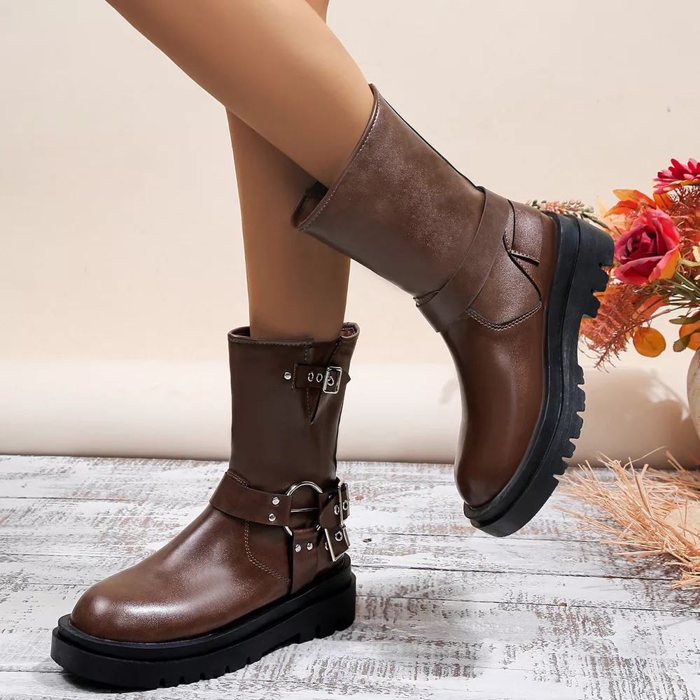 Round Toe Block Heels Boots, image 7